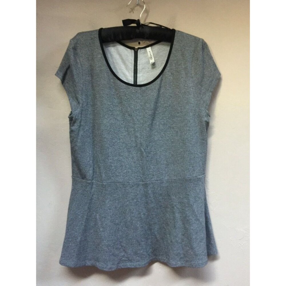 Pieces Kensie Women XL Scoop Neck Back Zip Peplum Top Cap Sleeve Gray Casual New